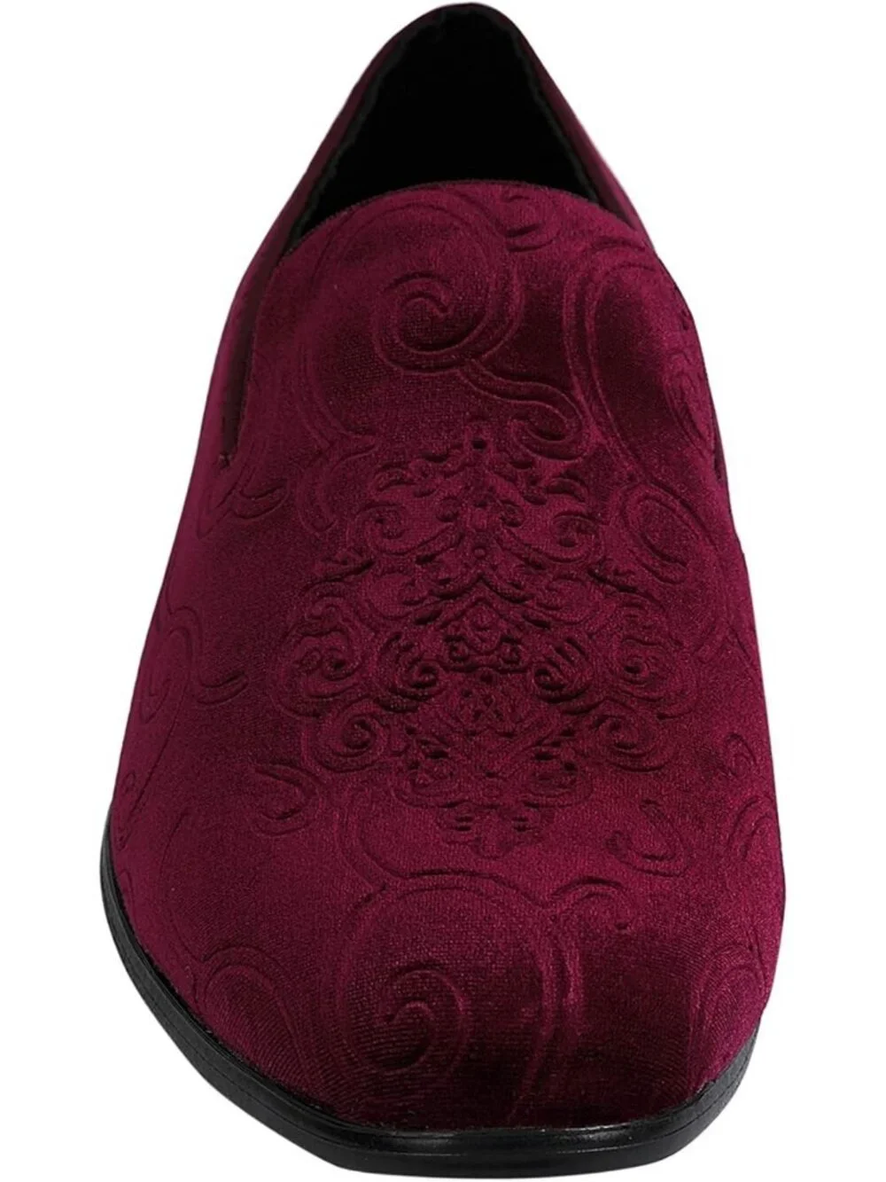 Amali Men's Burgundy Paisley Embossed Velvet Loafers Trim Slip On Tuxedo Shoes